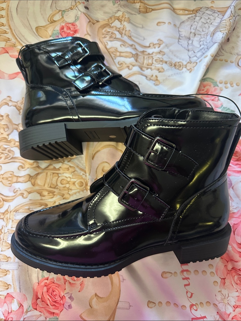 Worthington Black Patent Double-Buckle Ankle Boots